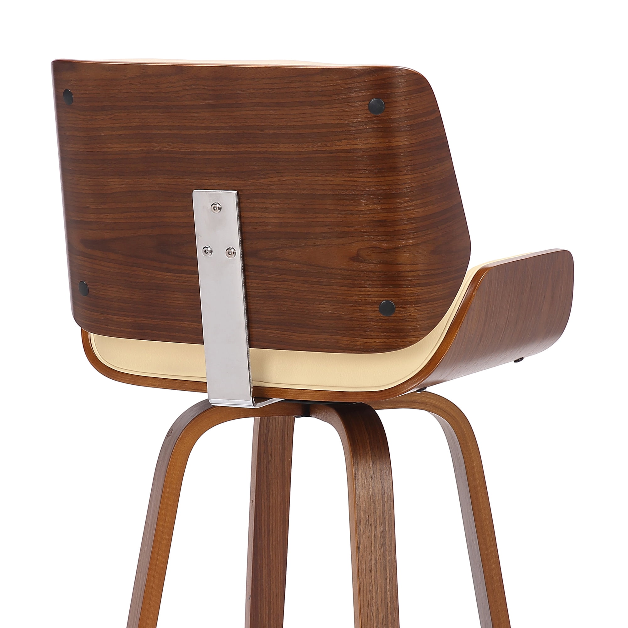 Tyler 30" Swivel Bar Stool in Walnut Wood and Cream Faux Leather Upholstery