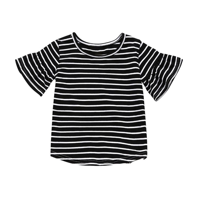 Toddler Girls Bell Short Sleeve Striped T Shirts Summer Cute Round Neck Cotton Tee Tops 6M-4Y