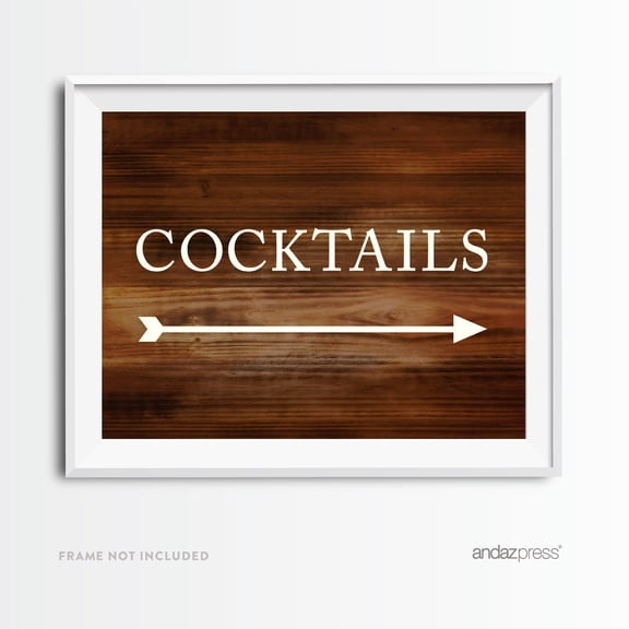 Cocktails Rustic Wood Wedding Party Directional Signs,  Double-Sided