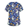 thumbnail image 6 of ADSSDQ Plus Size Easter Scrubs for Women Nurse Bunny Egg Hunt Print Scrub Tops Women Medical Nursing Tops Stretchy Scrub with Pockets Shirts for Women Royal Blue 3XL, 6 of 6