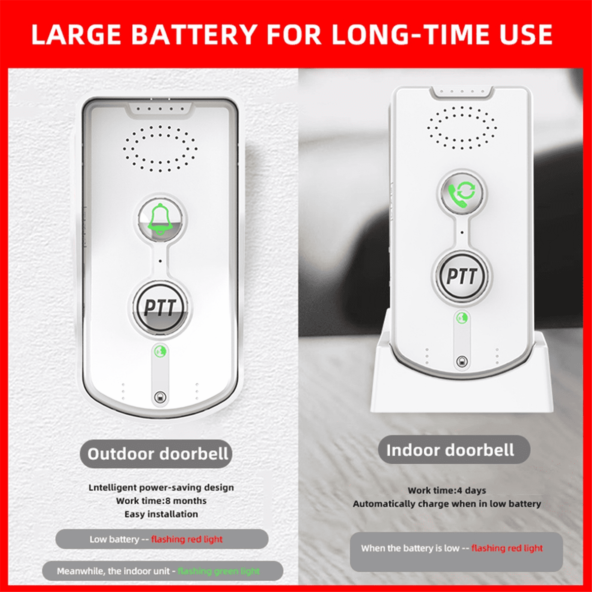 1000M Wireless Long Distance 2.4Ghz Audio Door Phone Voice Sender&Reciever Intercom Doorbell Black,1 pair * Wireless intercom pager,black