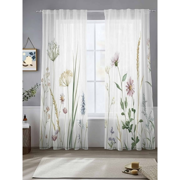Summer Botanical Floral Sheer Curtains for Living Room Bedroom Rustic Spring Flowers Sheer Curtains 84 Inch Long 2 Panels Set Light Filtering Curtain Window Treatments Drapes for Dining Room