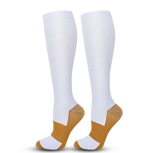 BYHONG Compression Sports Socks for Men and Women Calf Support Compression Socks for and Runners Varicose Vein Leg Sleeves White XXL