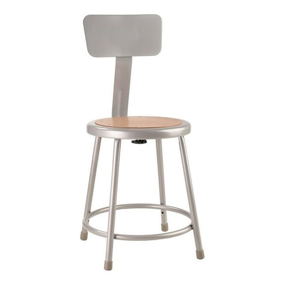 National Public Seating NPS 6200 Series 18" Modern Metal Heavy Duty Stool with Backrest in Gray CA2
