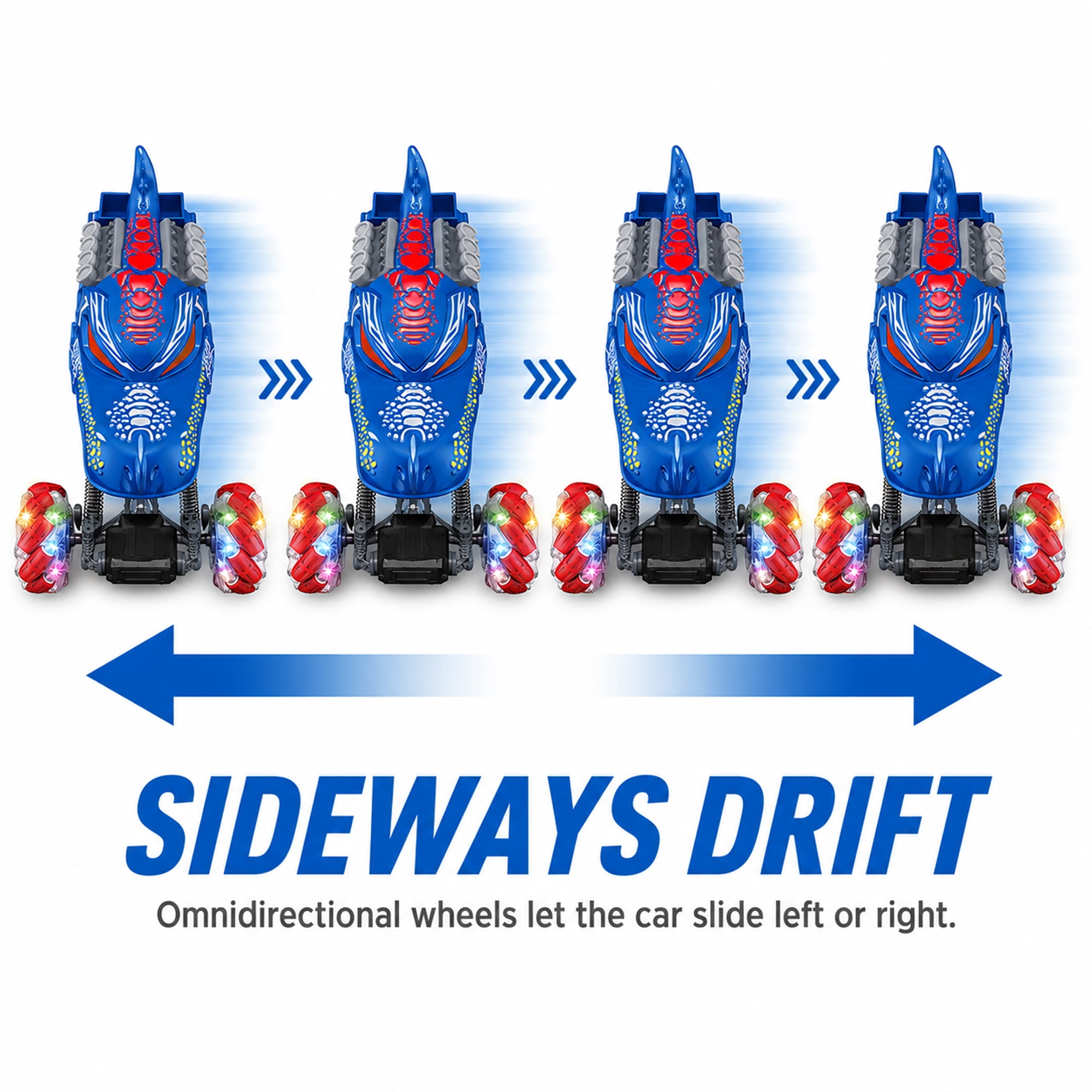 Remote Control Stunt Car for Kids, 1:16 4WD RC Monster Truck with 360° Spin, Sideways Drift, Omnidirectional Wheels, Blue