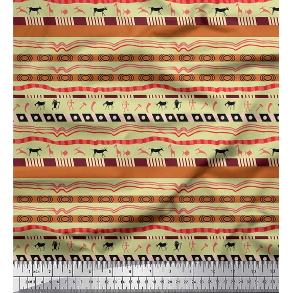 Soimoi Cotton Jersey Fabric Stripe,Animal & Human Tribal Printed Craft Fabric by The Yard 58 Inch Wide
