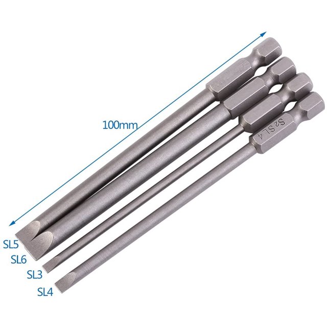 4 piezas de puntas de destornillador de cabeza plana 3 mm-6 mm aleación de acero magnético 1/4 pulgadas 100 mm