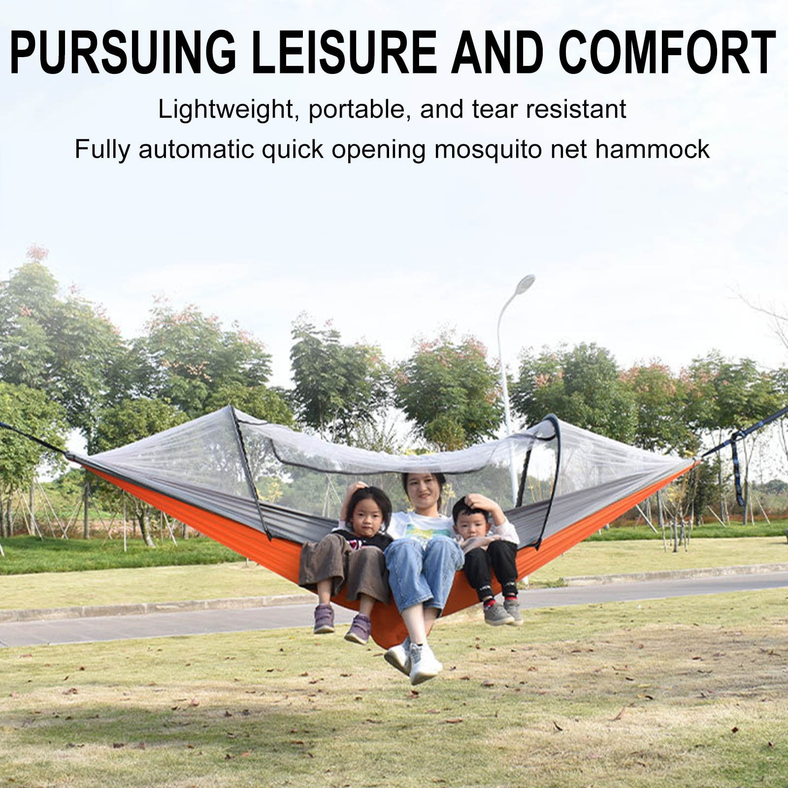 JMKQLZ Camping Hammock with Mosquito Net, Portable Double/Single Hammock, Easy Setup, Lightweight Hanging Bed for Indoor, Outdoor, Backpacking, Travel, Patio, Hiking