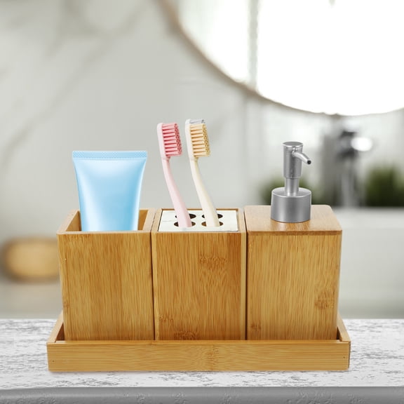 Supvox 1 Set Bamboo Bath Accessories Set Khaki for Shower Supplies Use