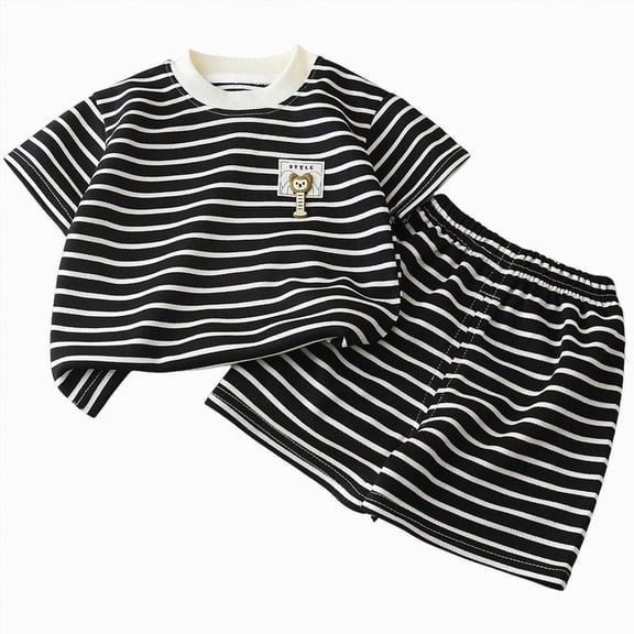TOWED22 Little Boy Dinosaur Print Short Sleeve T-Shirt Shorts Summer Play Clothes 12M-5T Black,12-18 M