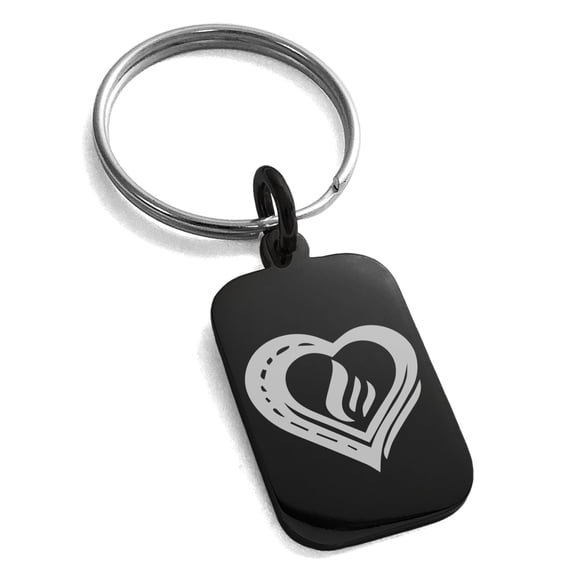 Tioneer Stainless Steel Life Magic Rune Engraved Small Rectangle Dog Tag Charm Keychain Keyring