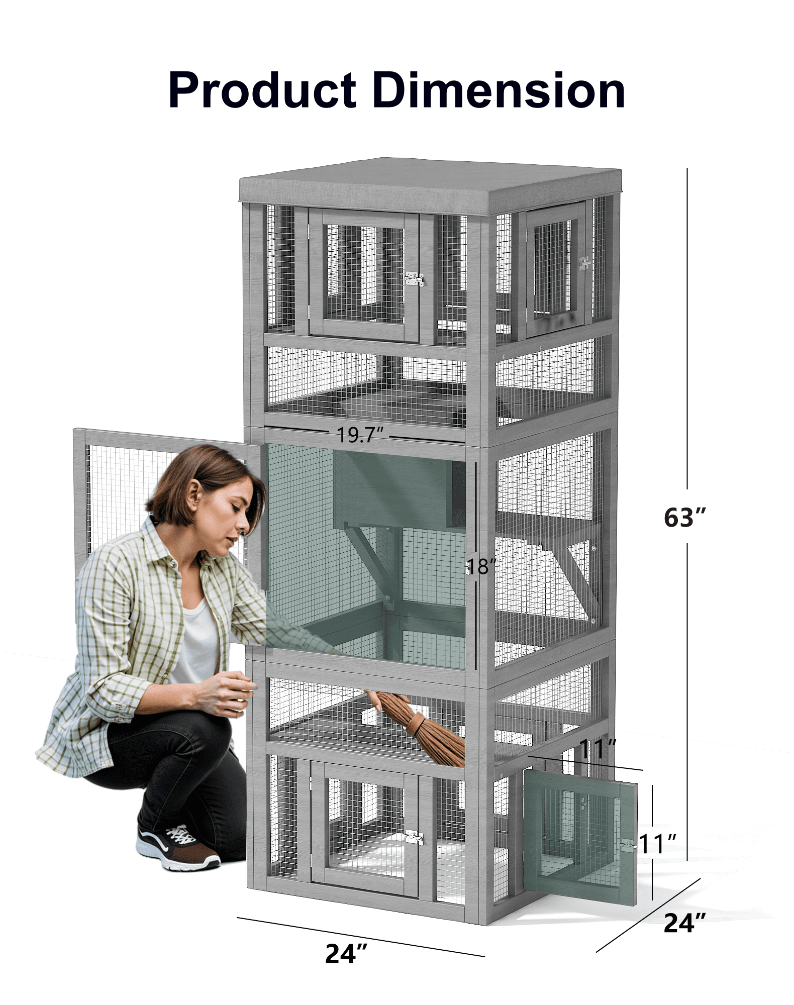 TIMHAKA Catio Outdoor Cat Enclosure, 3 Tiers Cat Enclosure w/ Platform, Resting Box & 8 Removable Door can Connect w/ Cats Tunnel, DIY Wood Cats Cage