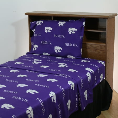 State Wildcats Spring - Kansas State Wildcats 100% cotton, 4 piece sheet set - flat sheet, fitted sheet, 2 pillow cases, Queen, Team Colors