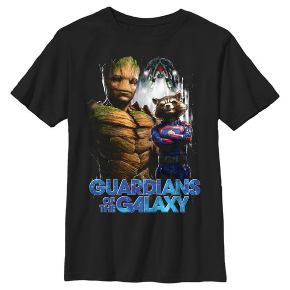 Boy's Guardians of the Galaxy Vol. 3 Groot and Rocket Poster  Graphic Tee Black Medium