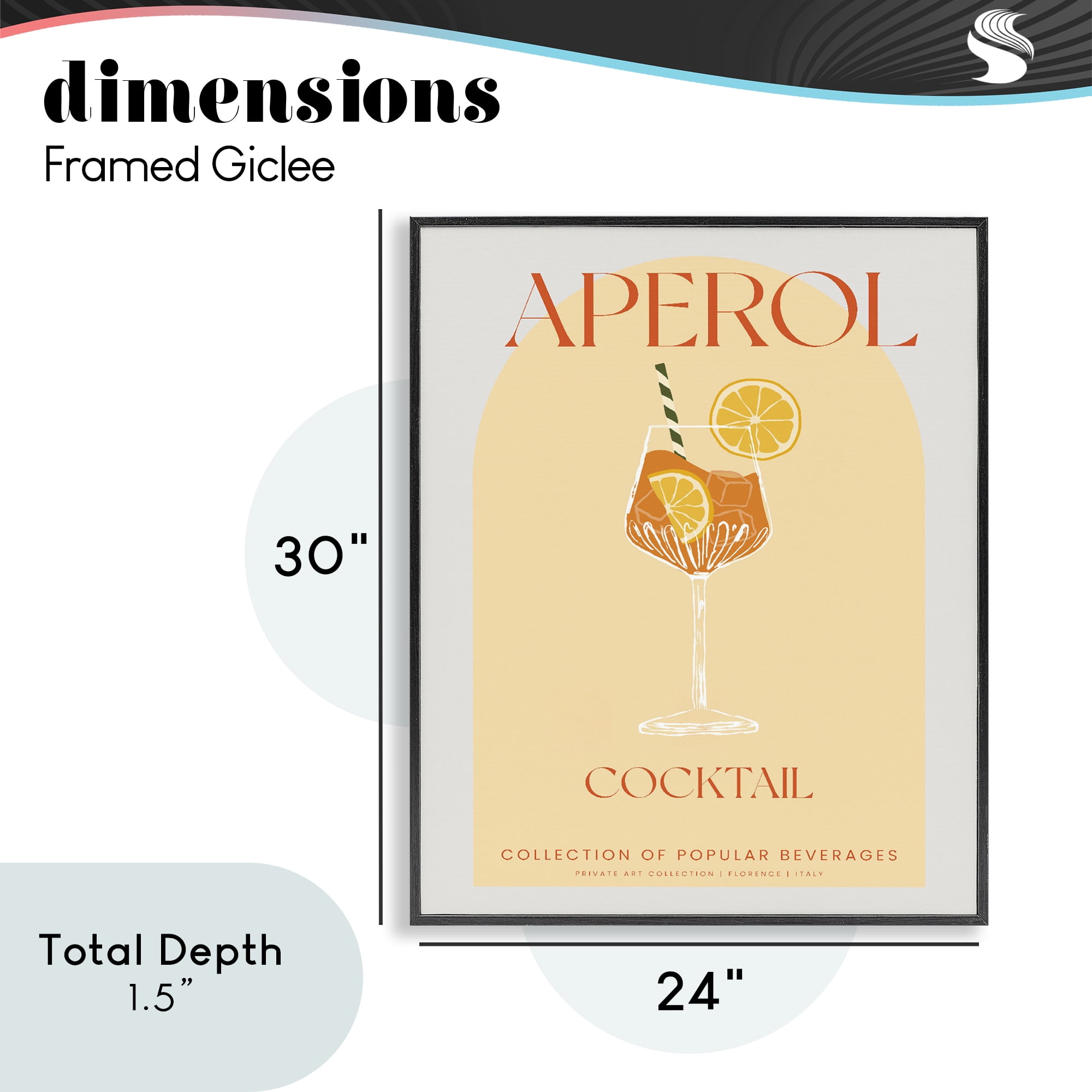 Stylish Retro Aperol Cocktail Black Framed Giclee Art, design by Lil' Rue