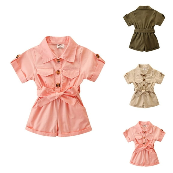 Outfit Sets for Girls Girls Set Summer Girl Short Sleeve Stylish Cargo Jumpsuit