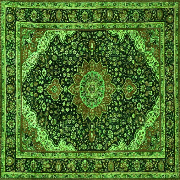 Ahgly Company Indoor Square Medallion Green Traditional Area Rugs, 6' Square