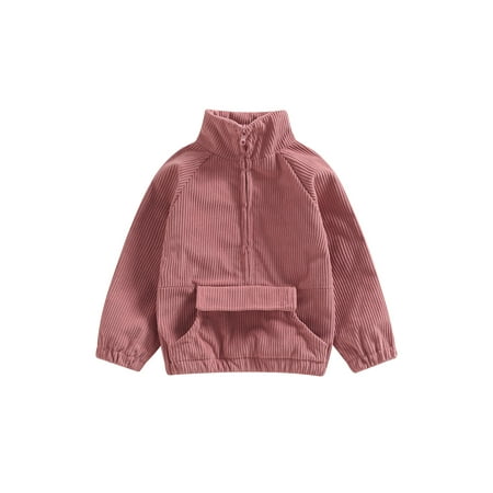 

Peyakidsaa Kids Baby Boys Girls Corduroy Pullovers Long Sleeve Stand Collar Half Zip Loose Sweatshirts