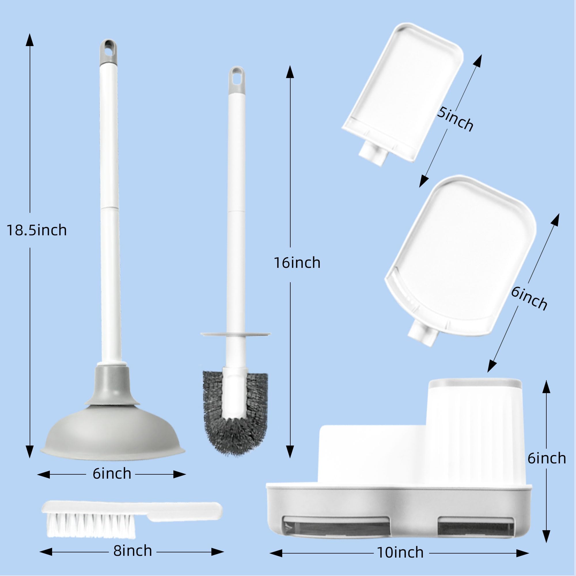 Toilet Brush and Plunger Set 2 Pack 3-in-1 Bowl Holder with Crevice Cleaning Wall Mounted Bathroom Tools