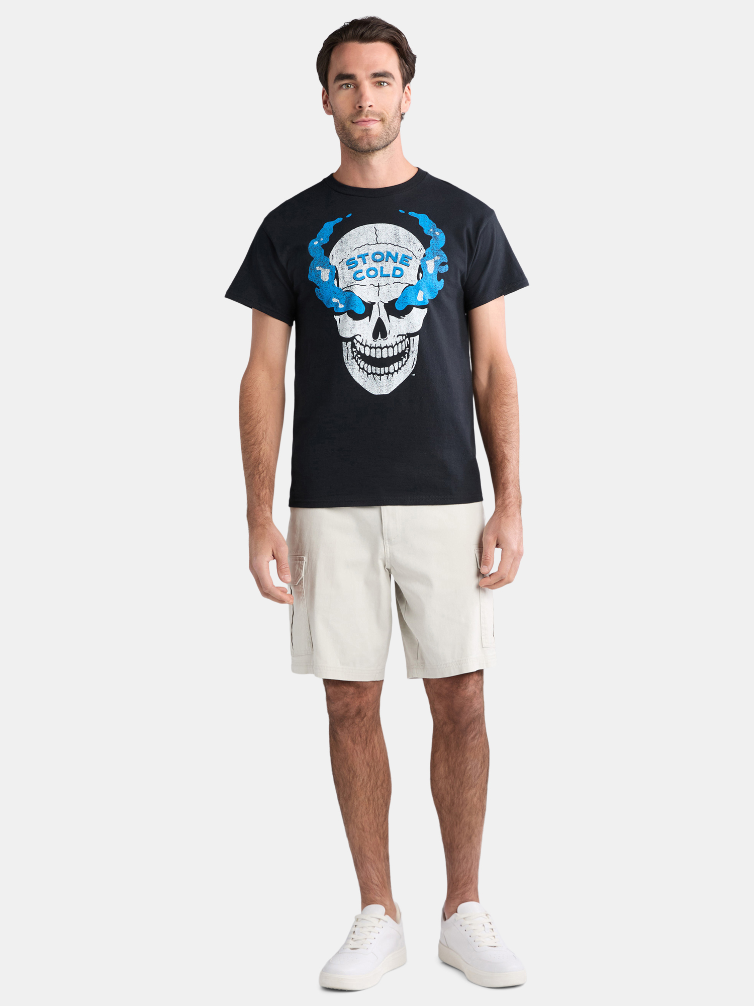 WWE Men's and Big Men's Stone Cold Blue Smoke Skull Graphic Tee, Sizes S-3XL