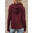 thumbnail image 4 of Solid Color Cable Knit Drop Shoulder Drawstring Hoodie for Women Burgundy X-Large, 4 of 4