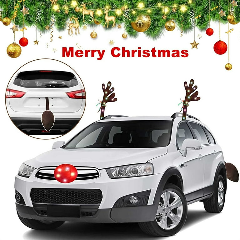 Car Reindeer Antler Kit with LED Light, Christmas Automobile