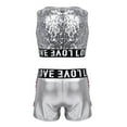 thumbnail image 2 of inhzoy Girls Sequins Dance Outfit Crop Top Short Modern Hip Hop Jazz Street Dancewear Silver 7-8, 2 of 5