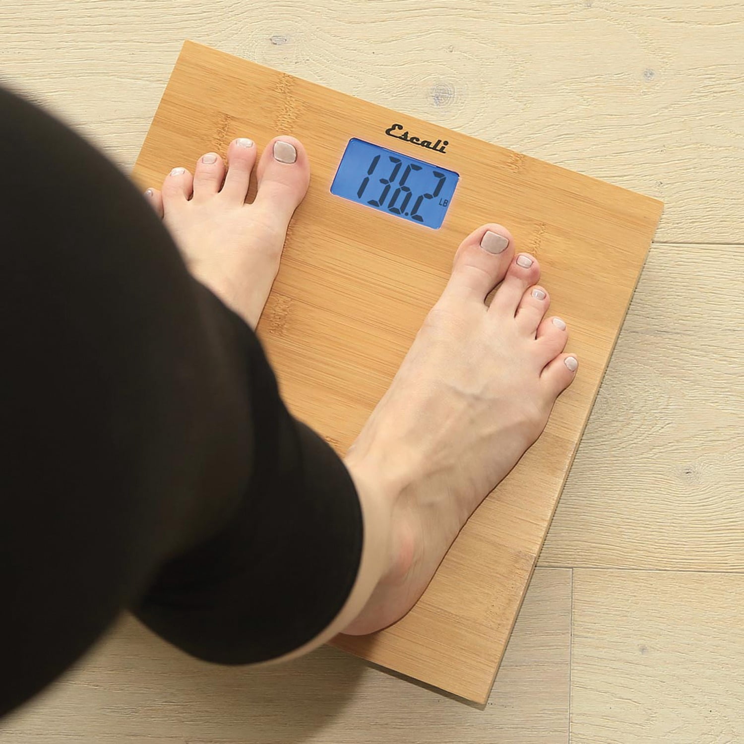 Escali Bamboo Digital Electronic Bathroom Scale for Body Weight, Bath Scale with Extra-High Capacity of 440 lb, Batteries Included