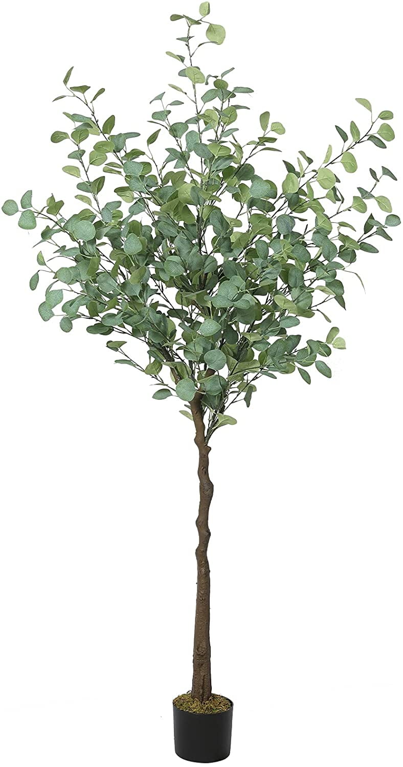 VIAGDO Artificial Eucalyptus Tree 4ft Tall 276 Silver Dollar Leaves Plants Fake Eucalyptus Stems Silk Plants for Living Room Decoration Modern Artificial Tree Home Party Wedding Decor Indoor 2 Pack