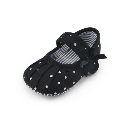 

SIMANLAN Toddler Crib Shoes Prewalker Princess Dress Shoe Soft Sole Flats Infant Polka Mary Jane Newborn Comfort Black 4C