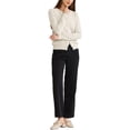 thumbnail image 2 of Suéter ligero de mujer Inspire Chic, con cuello redondo, botones, manga larga, cardigan, color beige, 2 of 6