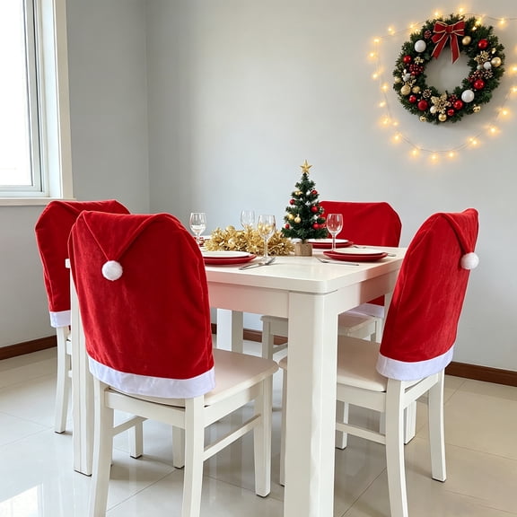 6 Pcs Christmas Chair Covers Decor,Santa Claus Hat Christmas Chair Slipcovers Sets for Christmas Dinning Decoration