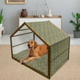 thumbnail image 2 of Vintage Pet House, Art Nouveau Inspired Tender Entangled Leaves and Flowers, Outdoor & Indoor Portable Dog Kennel with Pillow and Cover, 5 Sizes, Earth Yellow Fern Green, by Ambesonne, 2 of 4