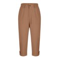 thumbnail image 4 of Fnooota Womens Capri Pants with Pockets, Summer Work Solid Color Casual Womens Capris Brown Size 2XL, 4 of 6