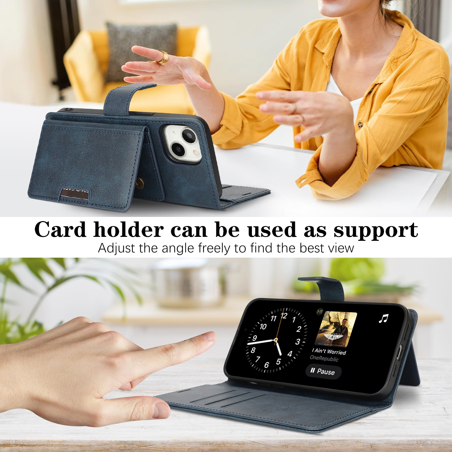 Dteck for iPhone 15 Case Detachable Wallet Case with Card Holder, 3 in 1 PU Leather Flip Folio with RFID Blocking Stand Shockproof Phone Cover,Blue