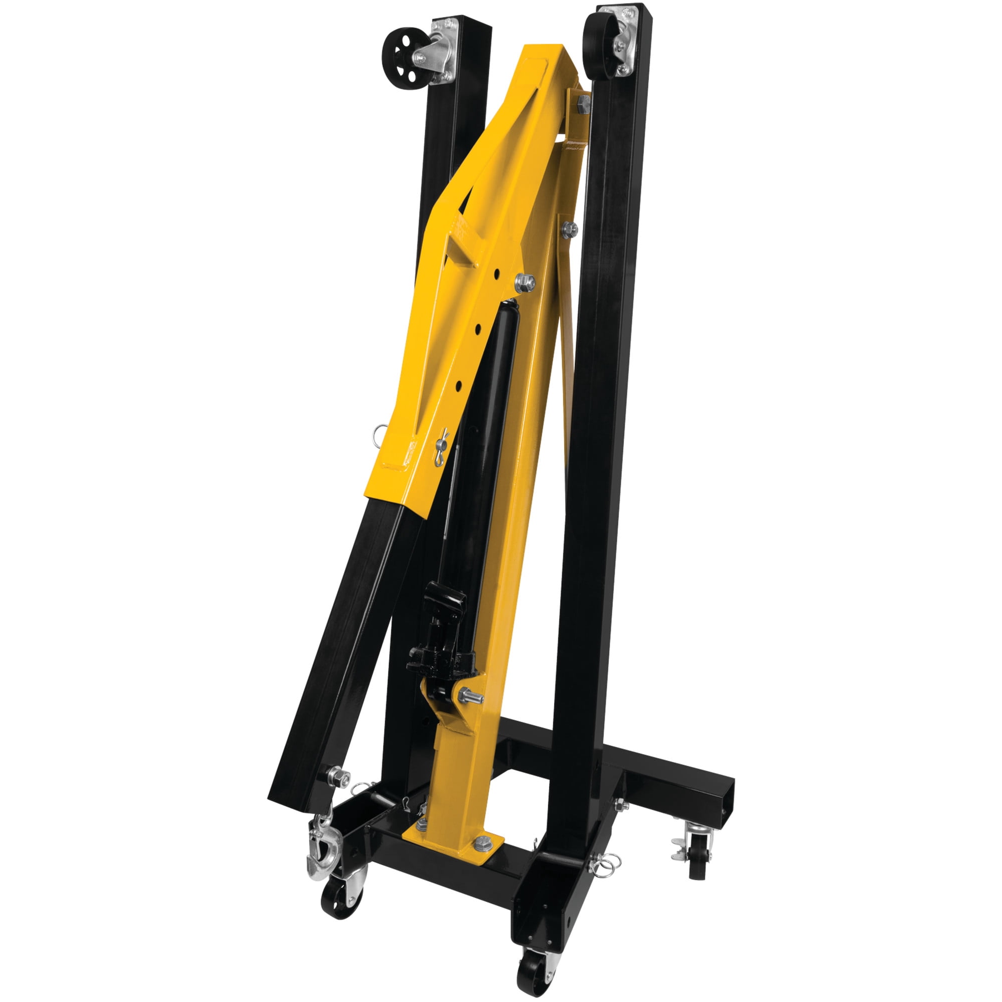 Performance Tool W41049 1-Ton Foldable Shop Crane - Fold-Up Legs, 2,000-Lb. Capacity, Load-Limiting Safety Valve, Yellow
