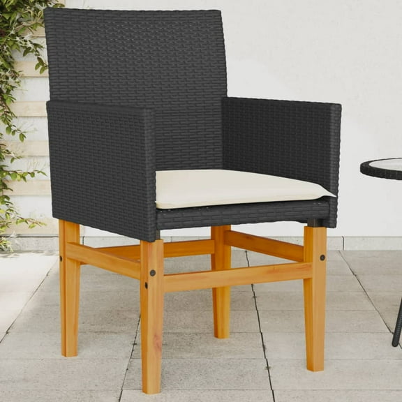 vidaXL Patio Chairs with Cushions 2 pcs Black Poly Rattan&Solid Wood