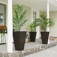 thumbnail image 2 of Outsunny Set of 3 Tall Planters with Drainage Hole, 28" Outdoor Flower Plant Pots, Indoor Planters for Porch Patio and Deck, Brown, 2 of 10