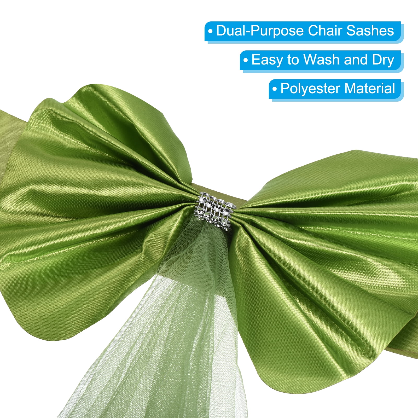 Unique Bargains Stretch Satin Chair Sashes Bows Chair Bands Decoration with Mesh Yarn 12 Green