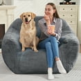thumbnail image 4 of HOMGUAVA Giant Bean Bag Chair for Adults & Kids, Oversized Bean Bag Couch Sofa w/ Wide Armrests, Large Lazy Bean Bag Chair w/ Stuffed Memory Foam, Dark Gray, 4 of 8