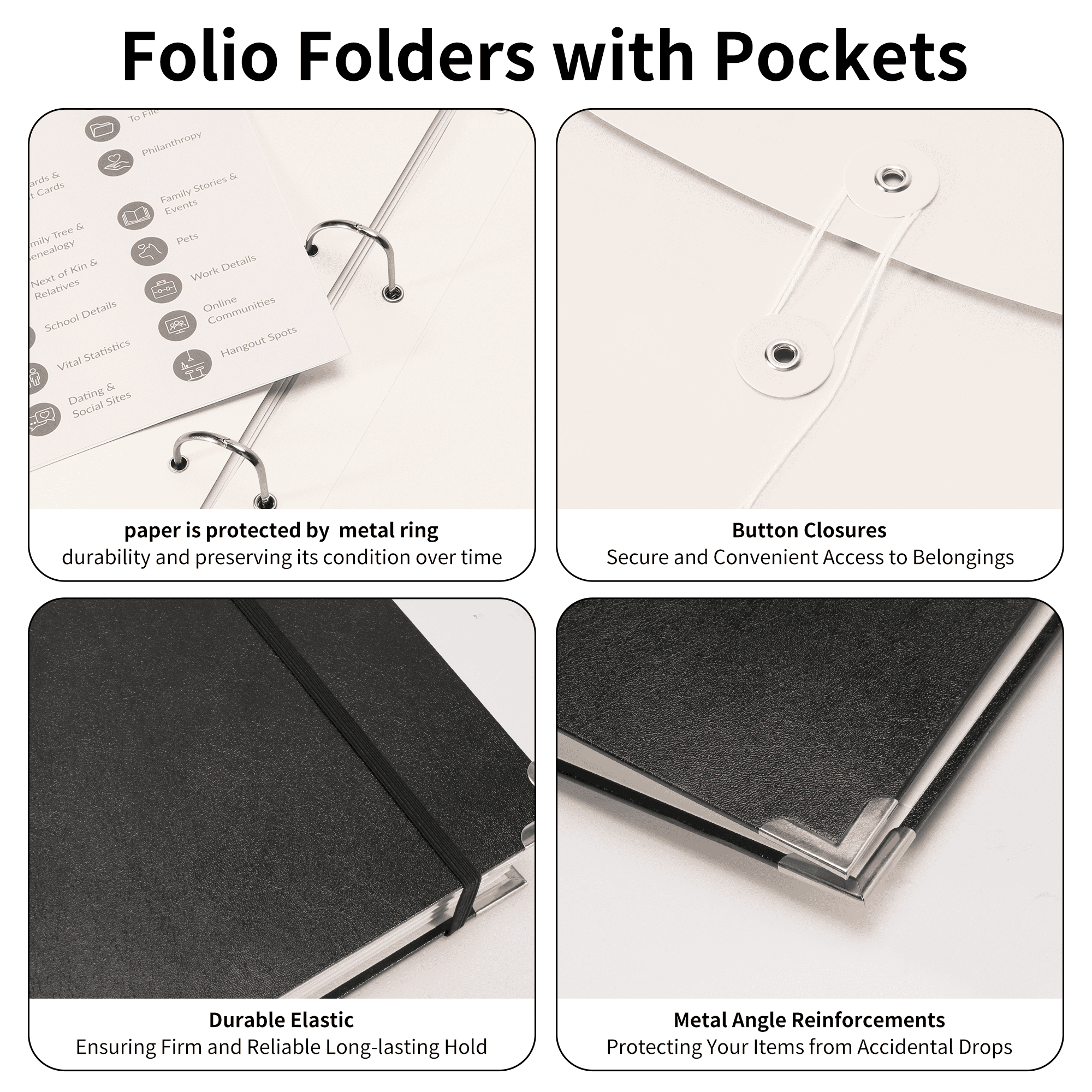 Important Document Organizer with Labels for Home, School, Office Use（1pcs-black）
