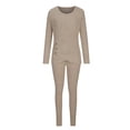 thumbnail image 6 of DailyTrove Women's Long Sleeve Crew Neck Top & Legging Set - Solid Color, Slim , Gym & Casual Wear,Beige, 6 of 6