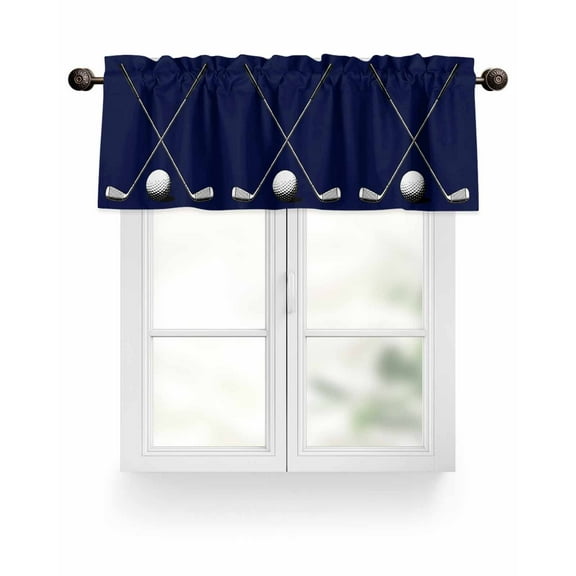 Golf Clubs Golf Bal Valances for Windows Classic Sport Dark Blue Background Valance Rod Pocket Light Filtering Short Window Treatments Curtains for Kitchen Bathroom Living Room Bedroom, 54 x 18 Inch