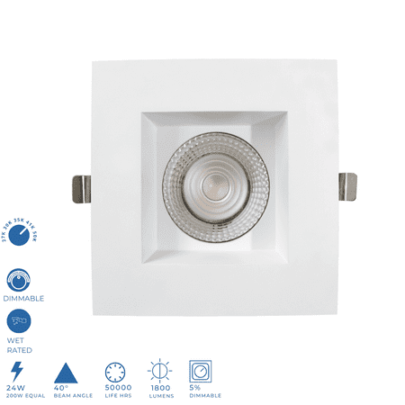 

Perlglow 6 inch Square White Downlight Luminaire LED Recessed Light Dimmable 24W=200W 1800 Lumens CRI 90+ IC Rated 5CCT