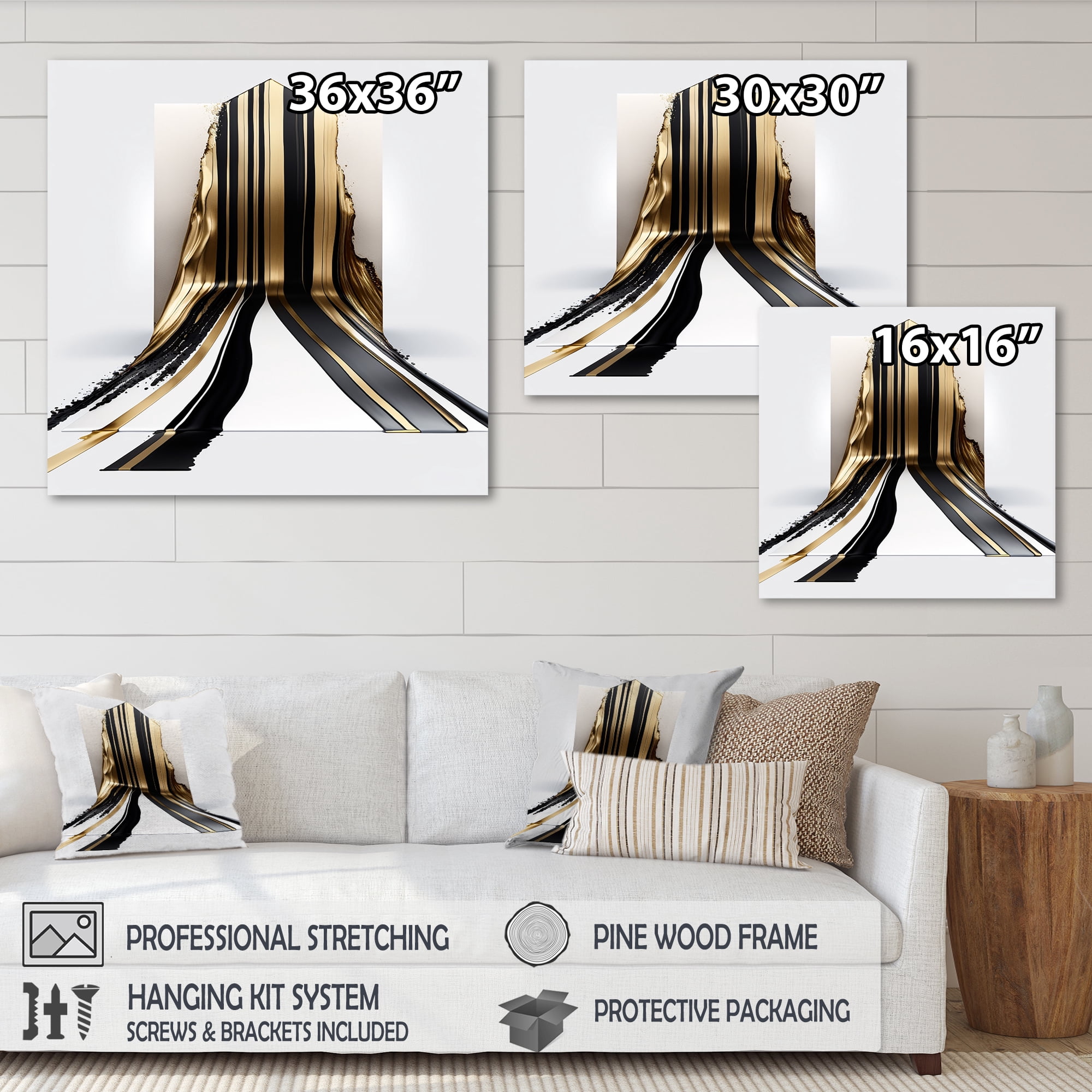 Designart Black And Gold Cubic Expression V Canvas Wall Art