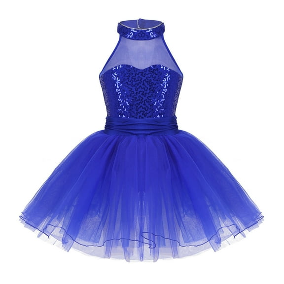 MSemis Girls Sequins Halter Neck Ballet Dance Tutu Dress Gymnastics Leotard