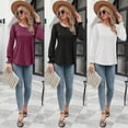 thumbnail image 2 of Womens Fall Puff Long Sleeve Round Neck Blouses Pullover Tunic Top Solid Color Pleated Front Casual Loose T-Shirts Red, 2 of 5