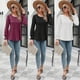 thumbnail image 2 of Womens Fall Puff Long Sleeve Round Neck Blouses Pullover Tunic Top Solid Color Pleated Front Casual Loose T-Shirts Red, 2 of 5