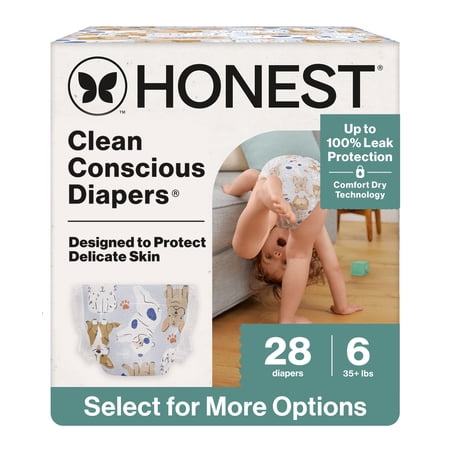 The Honest Company Clean Conscious Baby Diapers Size 6 (35+ lbs) Hypoallergenic Fragrance Free 26 Count