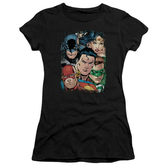 JLA Justice League Up Close And Personal S/S Junior Women's T-Shirt Sheer Black
